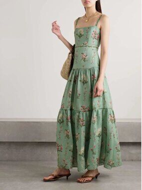 Agua by Agua Bendita Lima Tiered Linen Maxi Dress In Green